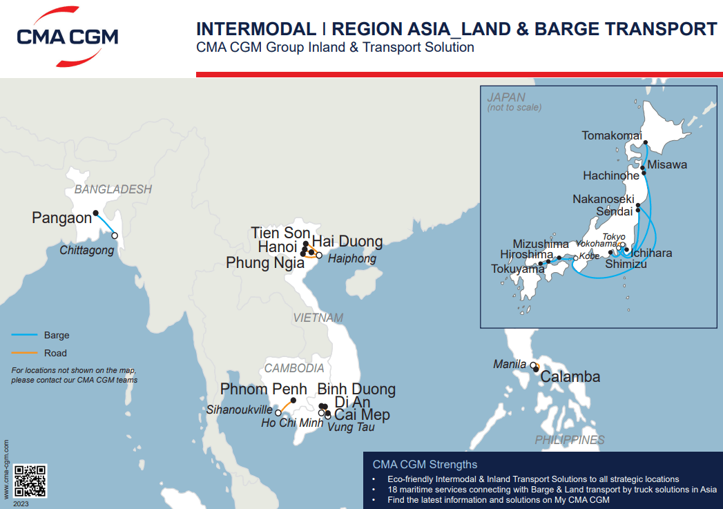 Asia Land and Barge Transport map