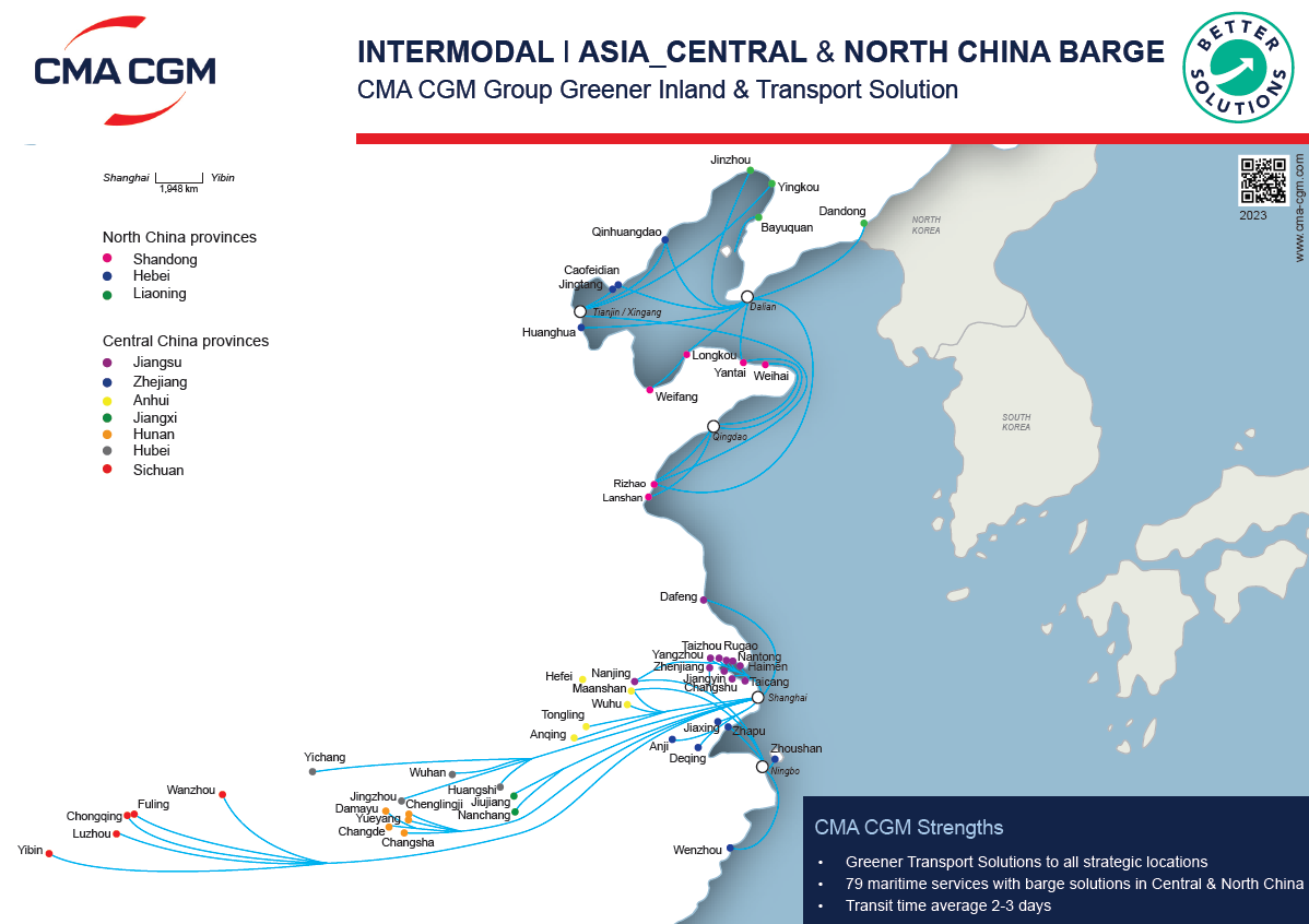 Central and North China Barge map