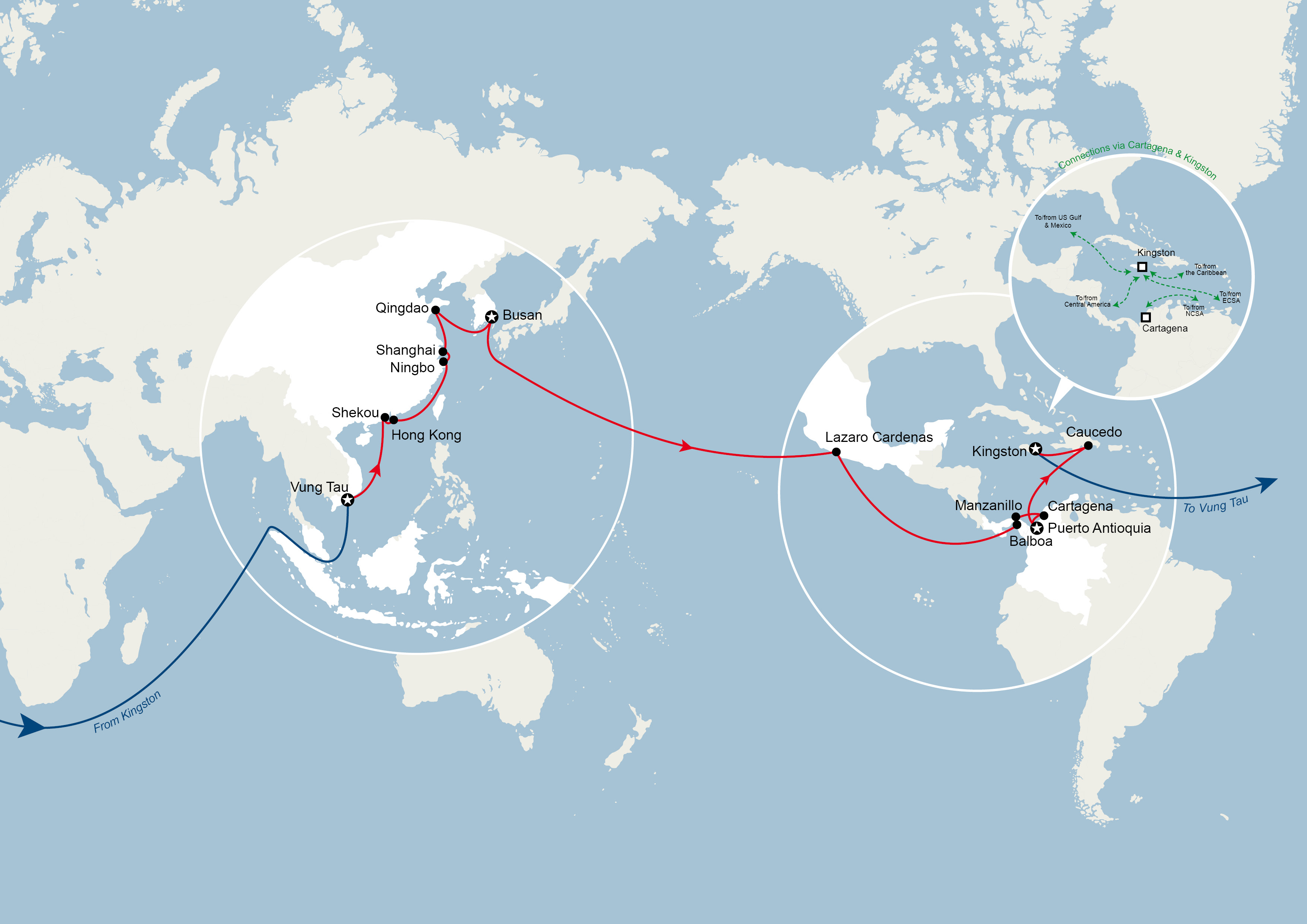 Map showing PEX 2 service