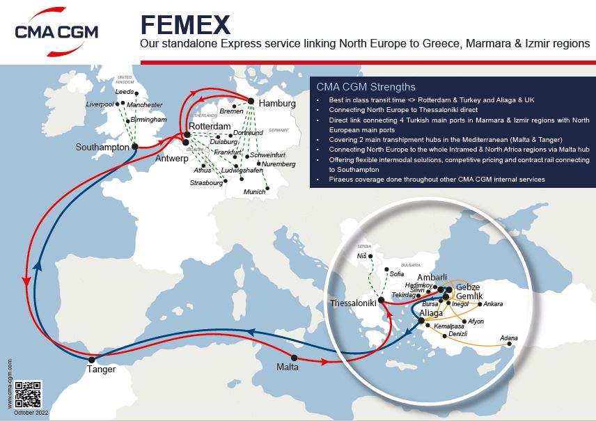 CMA CGM introduces the new setup of its FEMEX service connecting North Europe