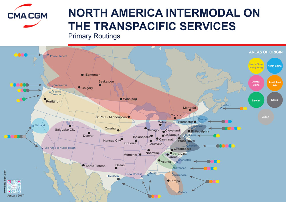 North America intermodal on the transpacific services